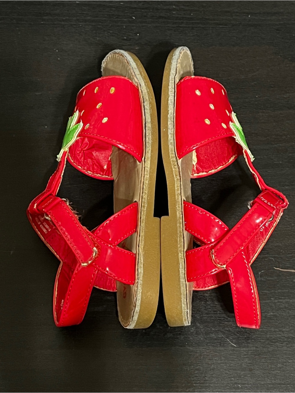 ✨2/$15✨ Gymboree Red Strawberry T-Strap Sandals with Green Leaf Accent - Picture 2 of 6